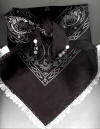 Black Dog Bandana with White Eyelet Trim & Gemstones
