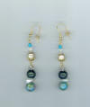 Aqua Cloisonn, Turquoise, Pearl Pierced Earrings
