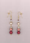 Pink Cloisonn, Garnet & Rhinestone Rondelle Pierced Earrings