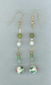 White Cloisonn, Aventurine & Fluorite Pierced Earrings