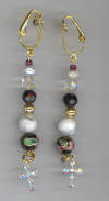 Swarovski Rhinestone Crosses, Black Cloisonn with Howlite & Garnet Pierced Look Earrings