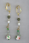 White Cloisonn, Aventurine & Fluorite Pierced Look Earrings 