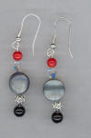 Black Agate, Red Coral, Jet Mother of Pearl Pierced  Earrings