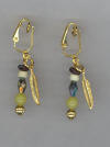 Jade, Garnet, Celestial Crystals, Gold Feathers, Pierced Look Earrings