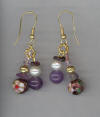 Amethyst, Garnet, Fluorite, Purple Cloisonn Pierced Earrings