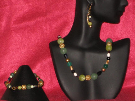 Green Agate, Aventurine, Serpentine & Garnet Matinee Length Set