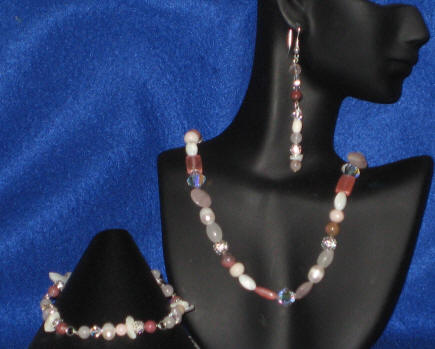 Pink Opal, Rhodonite, & Cherry Quartz Matinee Length Set