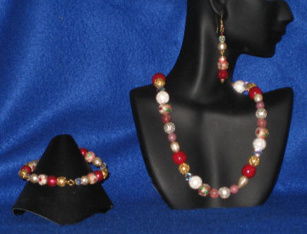 Pink Rhodonite, Cloisonn, & Cherry Quartz Matinee Length Set