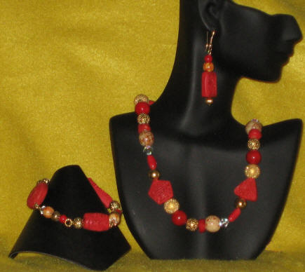 Cinnabar, Coral & Red Fossil Rock Matinee Length Set