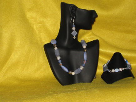 Blue Coral, Mother of Pearl, Blue Aventurine, Cream Quartz Matinee Length Set