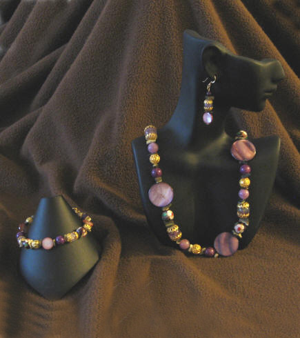 Lavender Jade, Abalone, Mother of Pearl Matinee Length Set  