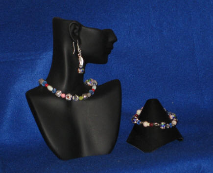 Dark Blue Cloisonn, Olive Jade, & Rose Quartz Princess Length Set