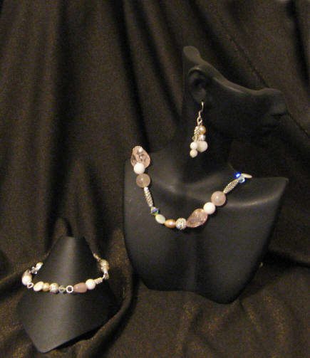 Pink Ice Quartz, Rose Quartz, Mother of Pearl and Freshwater Pearl Princess Length Set