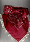 Burgundy Dog Bandana with Eggshell Eyelet Trim & Gemstones