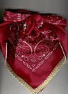 Burgundy Dog Bandana with Gold Braid Trim & Gemstones