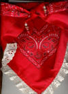 Red Dog Bandana with Eggshell Eyelet Trim & Gemstones