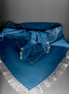 Turquoise Dog Bandana with Eggshell Eyelet Trim & Gemstones