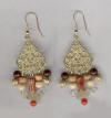 Yellow Fluorite, Coral, Crystal & Natural Five Strand Pierced Earrings