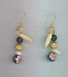 Black Cloisonn & Black Agate Pierced Earrings