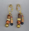 Amber, Yellow Jade & Wooden Pierced Look Earrings