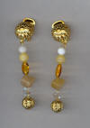 Yellow Amber, Citrine, Jade Filigree Disc Clip On Earrings