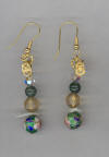 Green Agate & Green Cloisonn Pierced Earrings