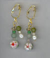 White Cloisonn, Aventurine & Fluorite, 2 Strand Pierced Look Earrings 