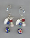 Blue Cloisonn, Pink Opal, Mother of Pearl, 2 Strand, Pierced Look Earrings