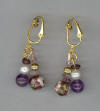 Amethyst, Garnet, Fluorite, Purple Cloisonn Pierced Look  Earrings