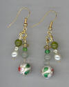 White Cloisonn, Aventurine & Fluorite, 2 Strand Pierced Earrings