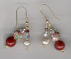 Pink Cloisonn, Garnet & Rhinestone Rondelle Two Strand Pierced Earrings