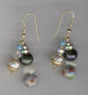 Aqua Cloisonn, Turquoise, Pearl Two Strand Pierced Earrings