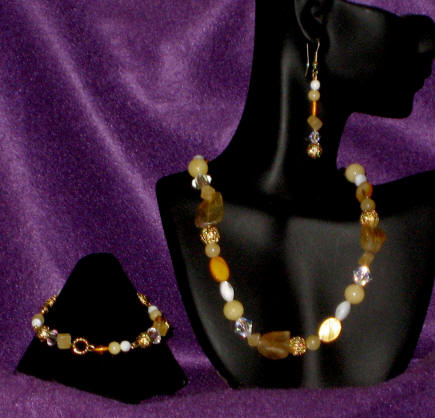 Yellow Aragonite, Amber, Citrine & Jade Matinee Length Set