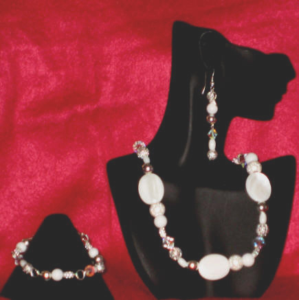 Mother of Pearl with Crystal & Silver Plated Accents Matinee Length Set