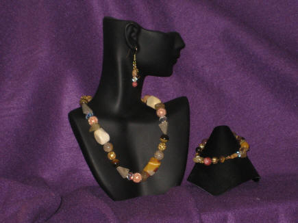 Moukaite, Picture Jasper, Wood Jasper, Tiger Eye, Fluorite Matinee Length Set