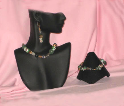 Green Cloisonn, Picasso Jasper, Aventurine & Smoky Topaz Princess Length  Set