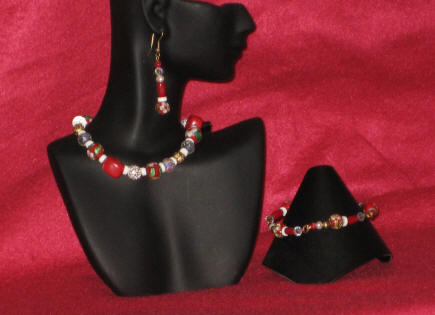 Red Cloisonn, Coral & Crystal Princess Length Set