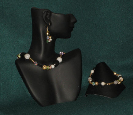 Black Onyx & Rondelle Cloisonn, Jade &  Snow Quartz Princess Length  Set 