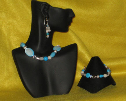 Turquoise, Howlite, Cream & Snow Quartz, Mother of Pearl Princess Length Set