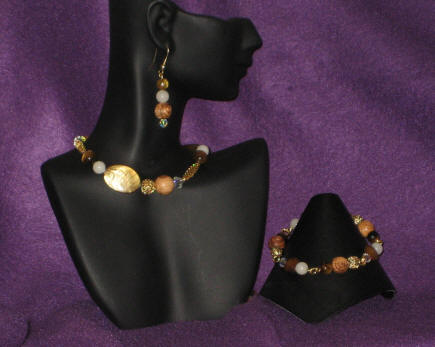 Tigers Eye, Cream Quartz, Brown Mother of Pearl, Bethlehem Olive Beads Princess Length  Set