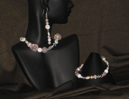 Pink Ice Quartz, Rose Quartz, Mother of Pearl and Freshwater Pearl Princess Length Set