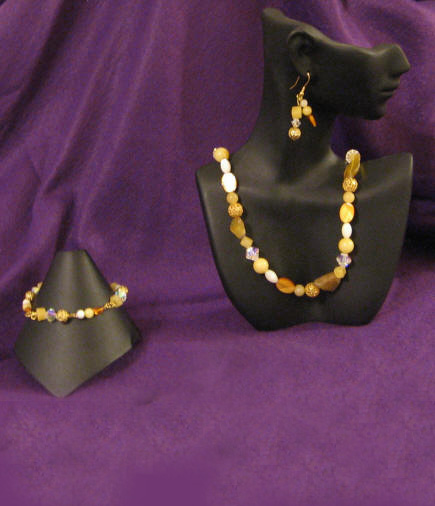 Yellow Aragonite, Amber, Citrine & Jade Matinee Length Set