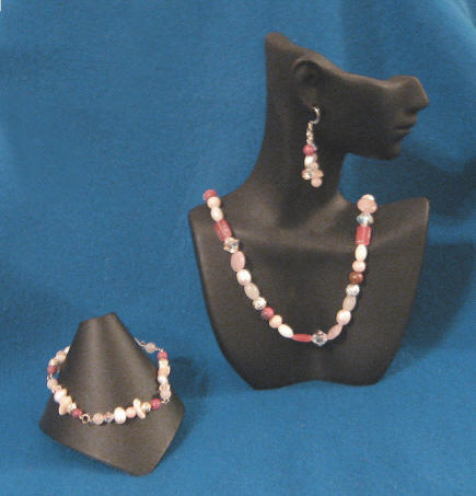 Pink Opal, Rhodonite, & Cherry Quartz Matinee Length Set