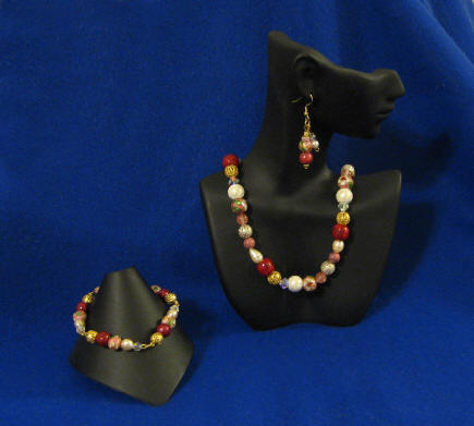 Pink Rhodonite, Cloisonn, & Cherry Quartz Matinee Length Set