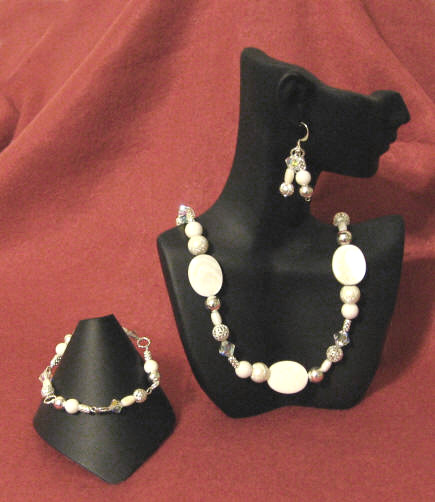 Mother of Pearl with Crystal & Silver Plated Accents Matinee Length Set