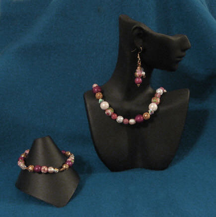 Pink Rhodonite, Cloisonn, & Cherry Quartz Princess Length Set